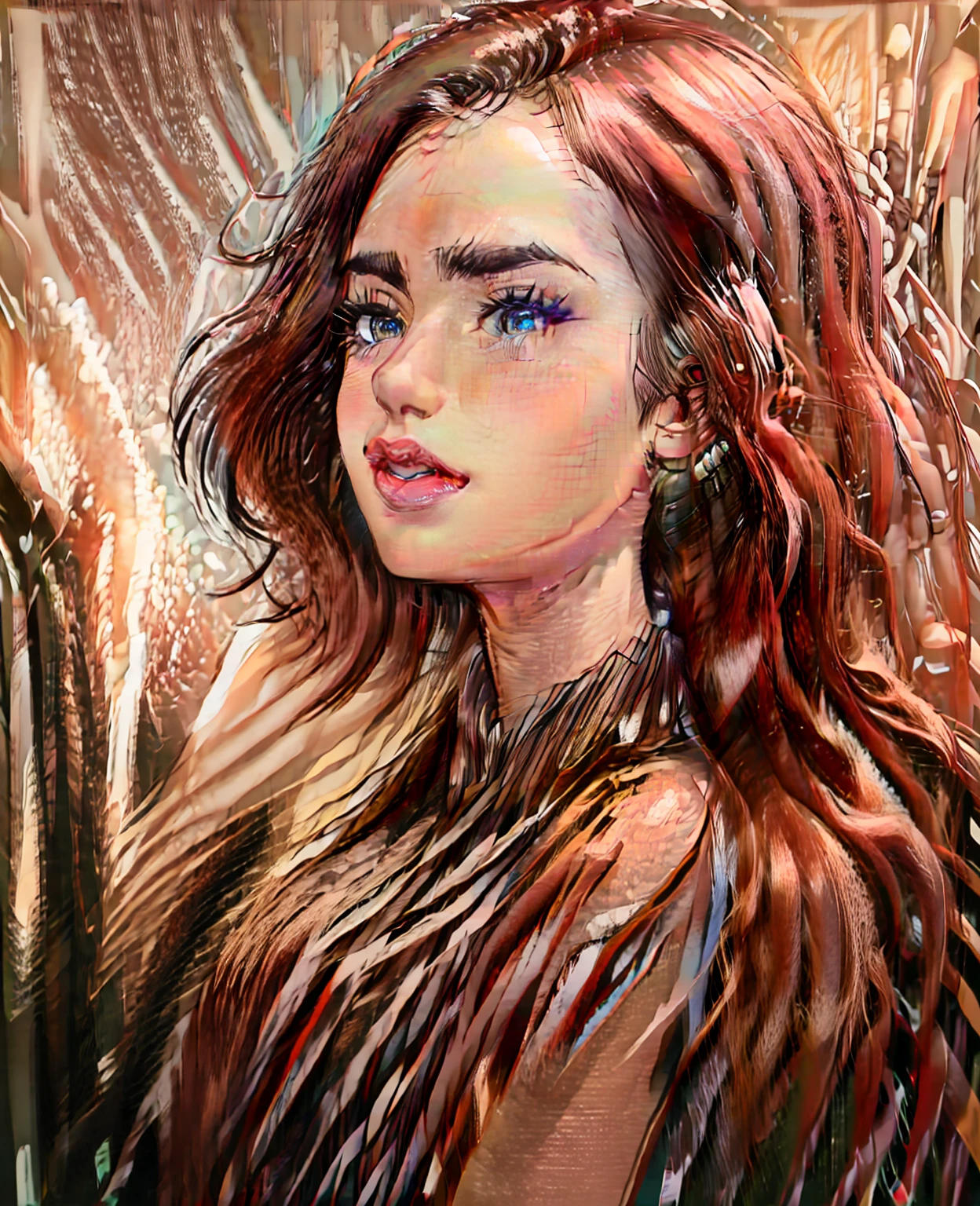 (4k, masterpiece,best quality,ultra-detailed,realistic:1.37), (solo), (A furry cosmic goddess), (anthro delphox), (hooves), (forward facing horns), (nude), (detailed face), (detailed eyes), (detailed lips), (long eyelashes), (curly hair), (ethereal body), (rainbow colored fur), (glowing skin), (full body tattoos), (intricate details), (detailed fur), (cosmic fur), (embarrassed expression), (shy expression), (nude), (nipples), (pussy), (muscular female), (muscular arms), (muscular legs), (muscular feet), (muscular thighs), (big breasts), (massive breasts), (wide hips), (big butt), (big hips), (tall figure), (curvy figure), (thick figure), (bulky figure), (standing), (outside), (outdoor), (public), (full body photo)