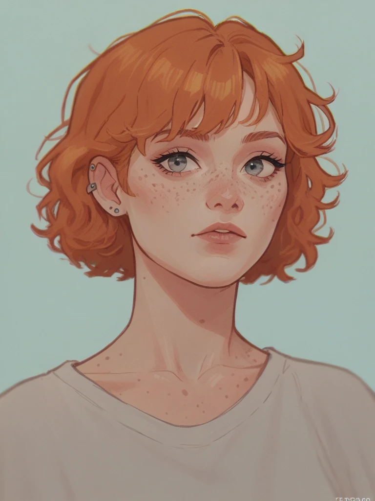 score_9, score_8_up, score_7_up, score_6_up, score_5_up, score_4_up, 1girl, Fr3ckles, freckles, grey eyes, ginger chanel hair, bangs, piercings on ears, ju1ch3,