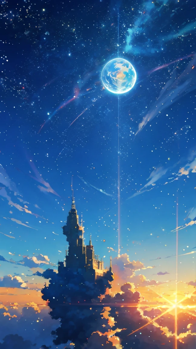 anime - style scene of a beautiful sky with a star and a planet, cosmic skies. by makoto shinkai, anime art wallpaper 4k, anime art wallpaper 4 k, anime art wallpaper 8 k, anime wallpaper 4k, anime wallpaper 4 k, 4k anime wallpaper, anime sky, amazing wallpaper, anime background, heaven planet in background, anime background art no humans landscape