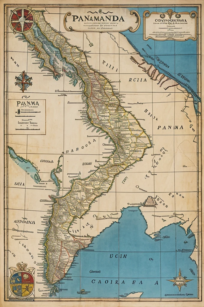 Image of a map of Panama during the 16th century showing the routes of the Spanish conquistadors 