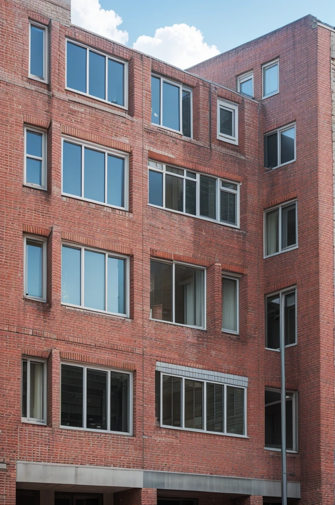 A simple brick building with few windows 
