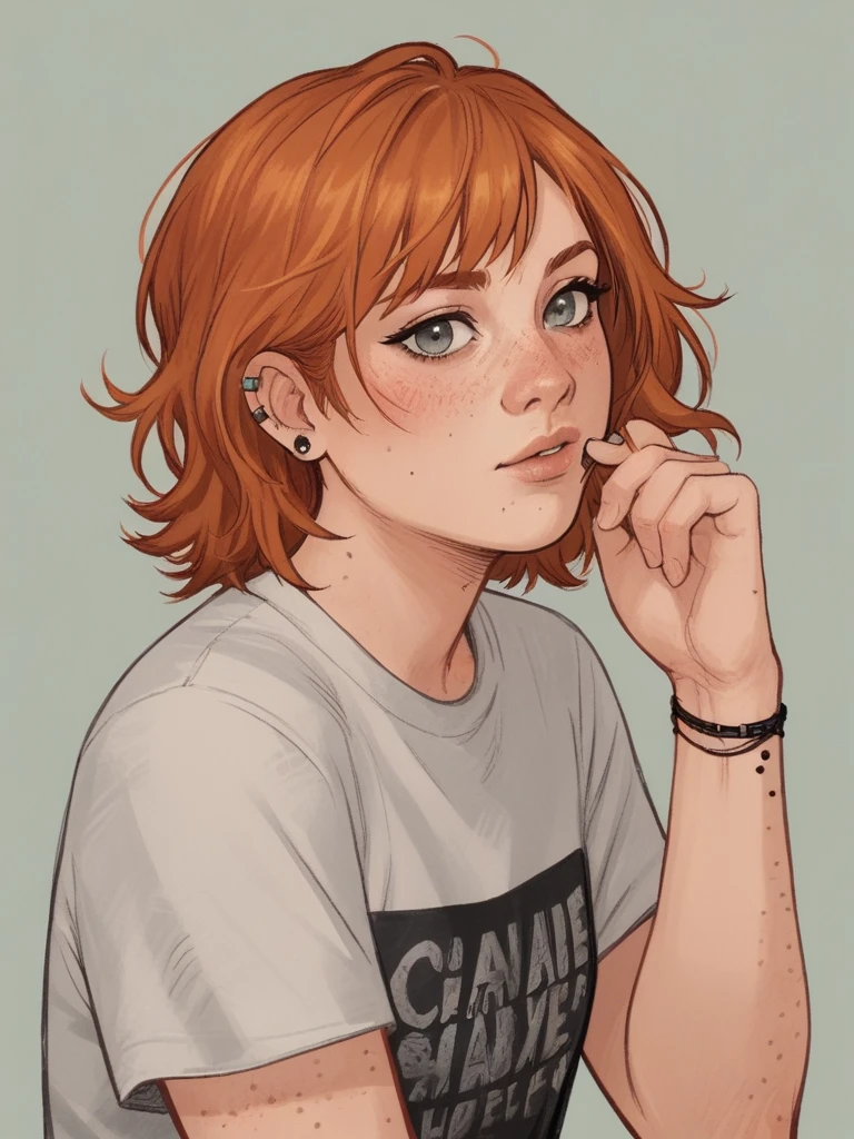 score_9, score_8_up, score_7_up, score_6_up, score_5_up, score_4_up,   wh33z13, 1 adult woman, freckles, grey eyes, ginger chanel hair, bangs, piercings on ears