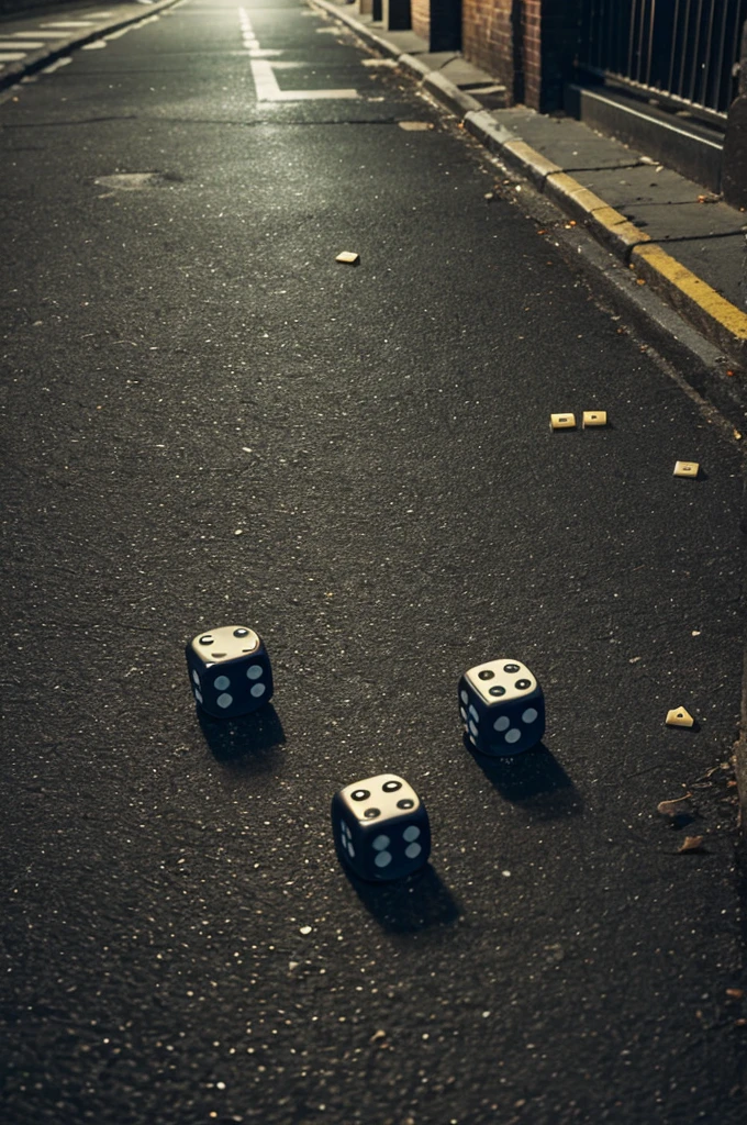 Some dice that have been thrown in a lonely alley in the city at night 