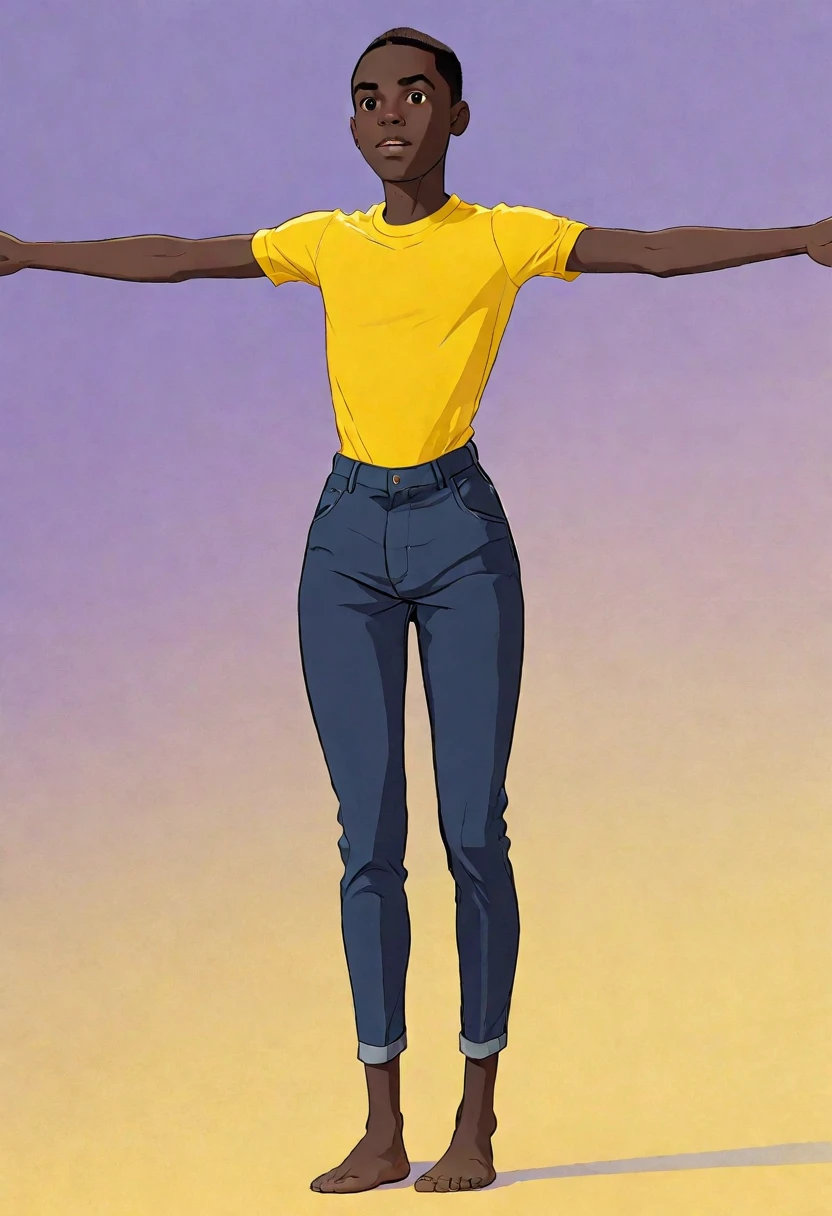 A black boy wearing a yellow shirt