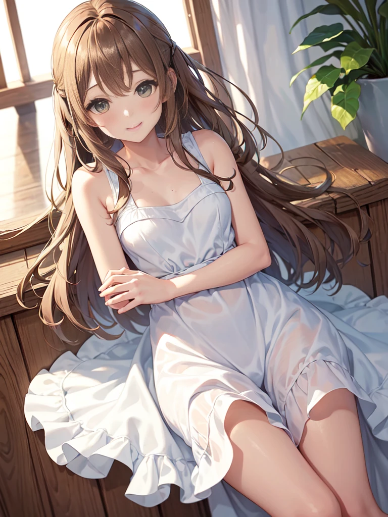 a girl named Orsolya, whose name means "and do it", It is a figure of sweetness and tenderness. With light brown hair that falls in soft waves and bright green eyes full of curiosity and affection., His face radiates a comforting warmth.. Her fair skin and soft tone highlight her natural charm.. Prefers to dress in comfortable but flirty clothes, soft colors and details that reflect your friendly personality. With a contagious smile and tender gestures, Orsolya is someone who is always ready to offer a comforting hug and a listening ear.