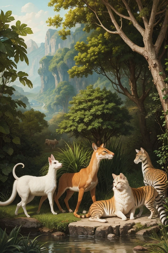 Animals of different species in the Garden of Eden