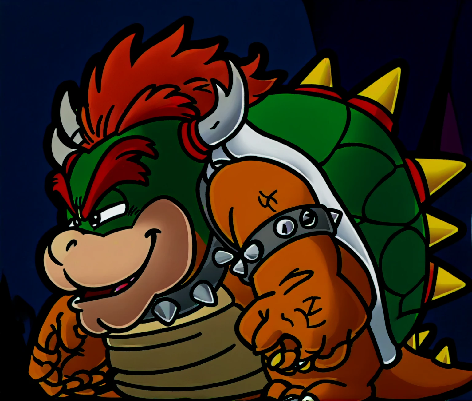 anime screencap,drgbls1, solo, Bowser, male,score_9, score_8_up, score_7_up, score_6_up.castle, upper body,smile,