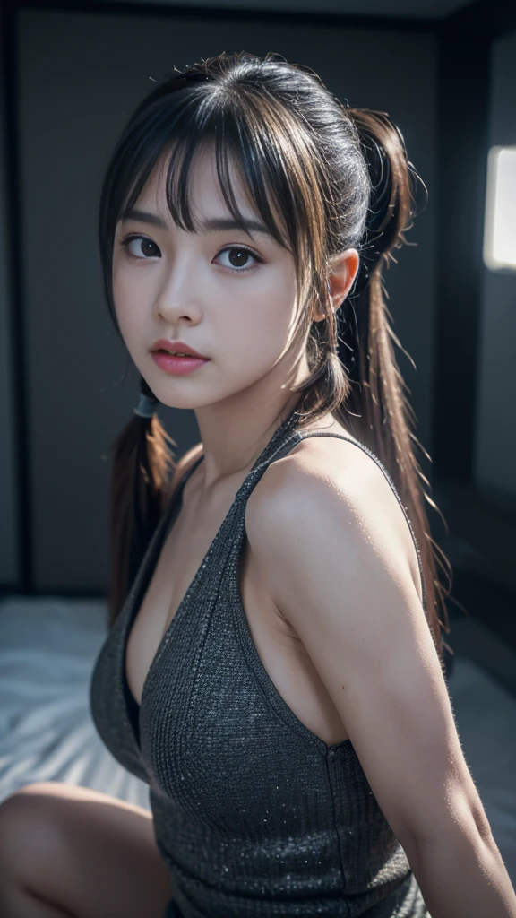 (dramatic angle)Mix 4,ultra detail (8K, RAW Photos, 最high quality, masterpiece: 1.45), (Realistic, Photorealistic: 1.37), (Ultra high definition)(Textured skin)(Very detailed)(high quality)(最high quality)(First Person View)16K ,A beautiful woman like an actress,Twin tails
