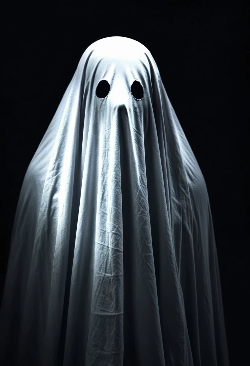 กลางแม่น้ำ very dark focused flash photo of sheetghost person at night in the world black background