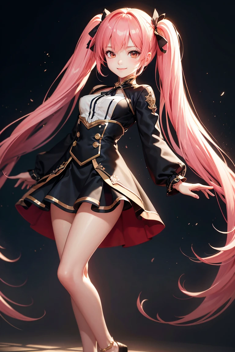 {{masterpiece, best quality, Anime style,Extremely detailed CG, Unity 8K wallpaper, light, }}, 1 girl, Very long hair，Twin Tails，colorful_hair,whole body, Smile,