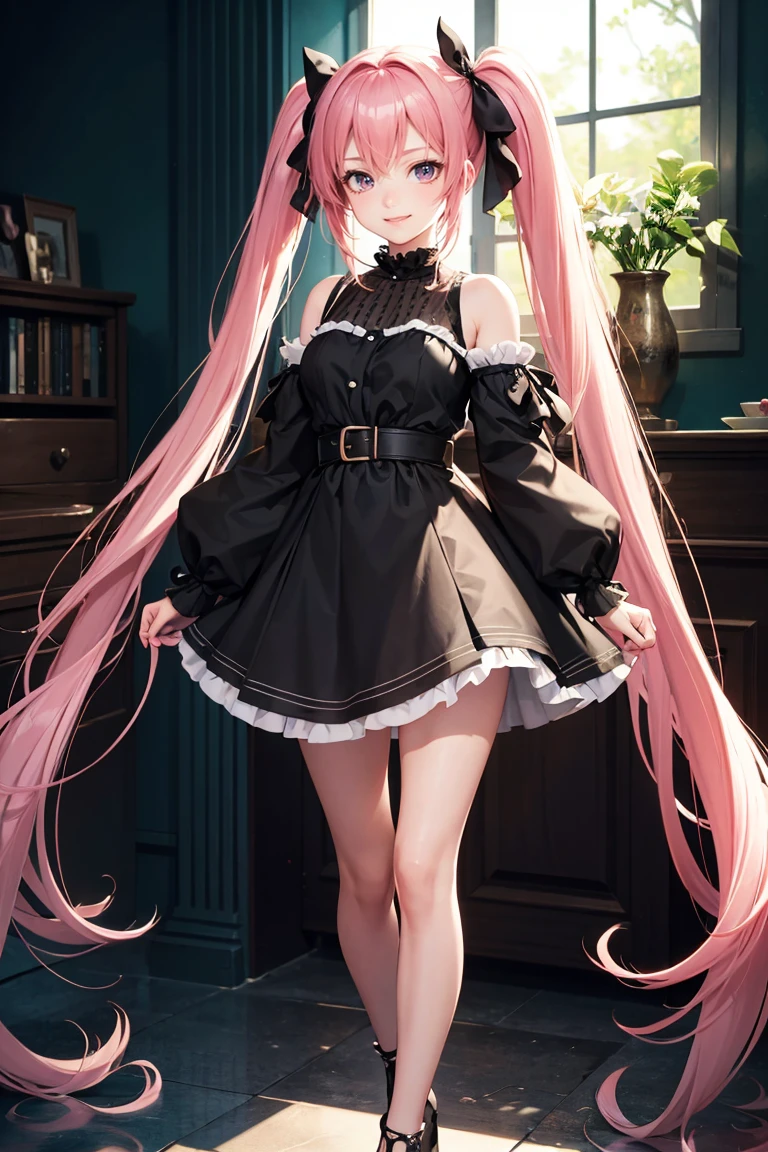 {{masterpiece, best quality, Anime style,Extremely detailed CG, Unity 8K wallpaper, light, }}, 1 girl, Very long hair,Twin Tails,colorful_hair,whole body, Smile,