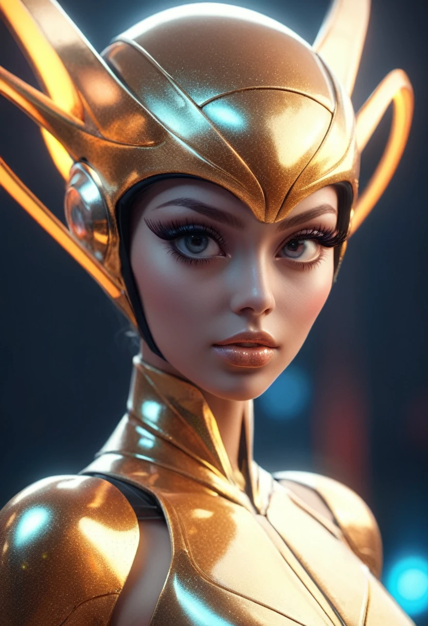 there are three women in costumes that are standing together, 7 0 s science fiction art, mugler, zone of the enders, theron, crown of (white lasers), interconnected human lifeforms, orange halo around her head, queen of the galaxy, domes, charlize, filmation, beautiful highly symmetric faces, vhs screencap, google glass --auto --s2