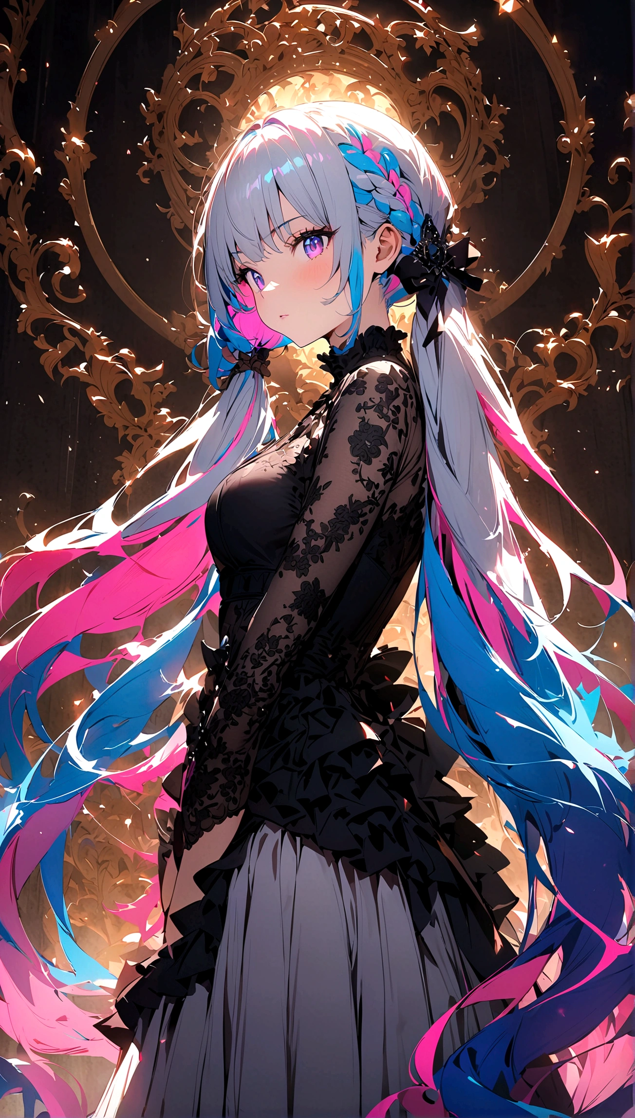 masterpiece, best quality,Anime style,1 Girl,Very long hair,Twin Tails,colorful_hair