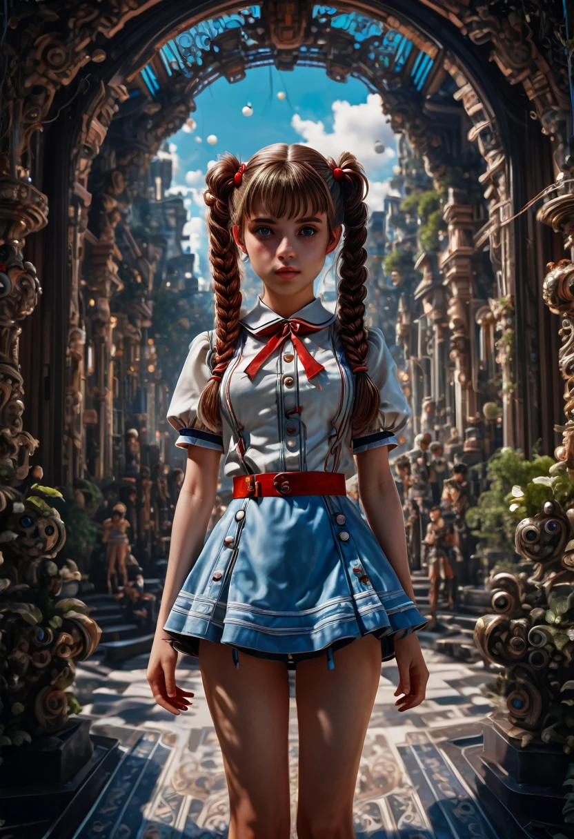 A girl, Twin Tails, full body, cinematic still, cinemascope, best quality, masterpiece, very aesthetic, perfect composition, intricate details, ultra-detailed