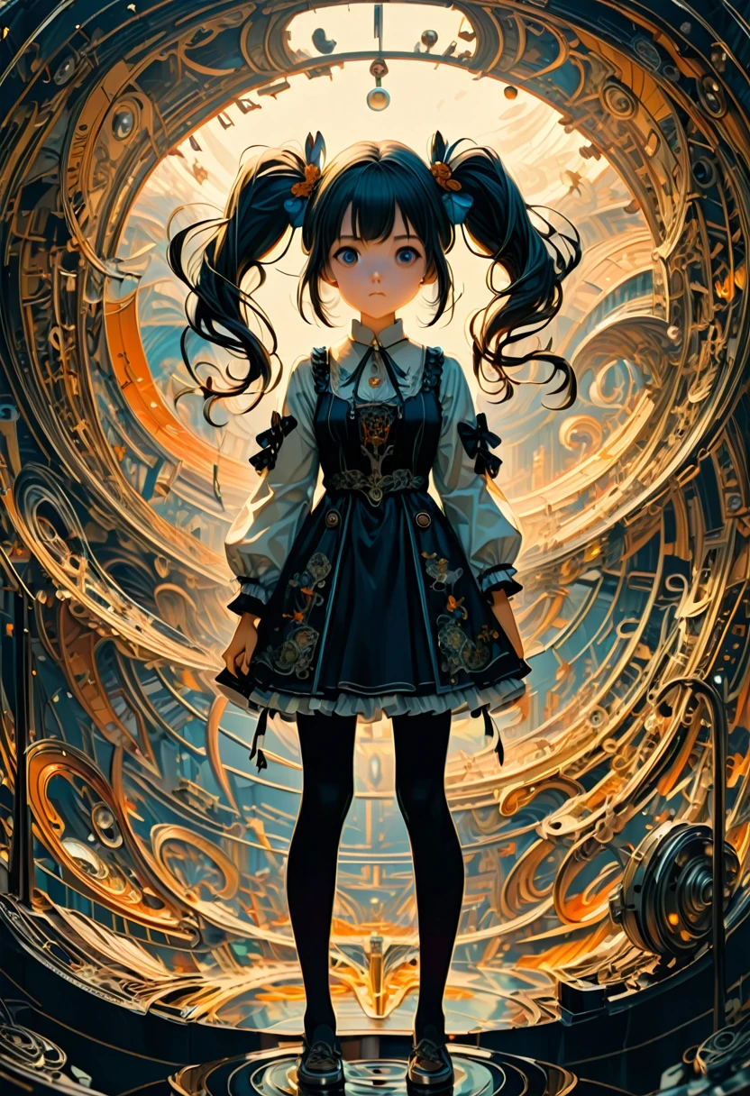 A girl, Twin Tails, full body, cinematic still, cinemascope, best quality, masterpiece, very aesthetic, perfect composition, intricate details, ultra-detailed