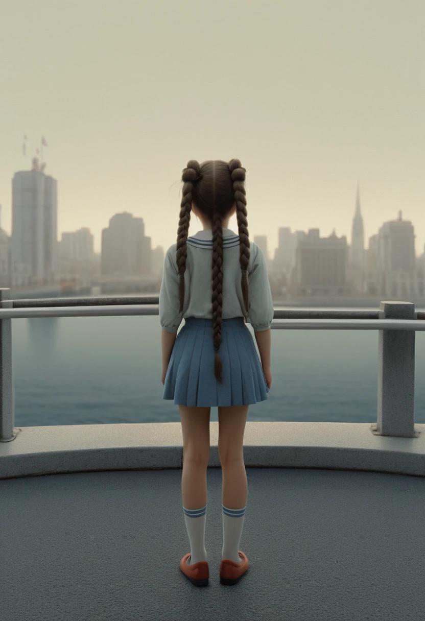 A girl, Twin Tails, full body, cinematic still, cinemascope, by Quint Buchholz, best quality, masterpiece, very aesthetic, perfect composition, intricate details, ultra-detailed