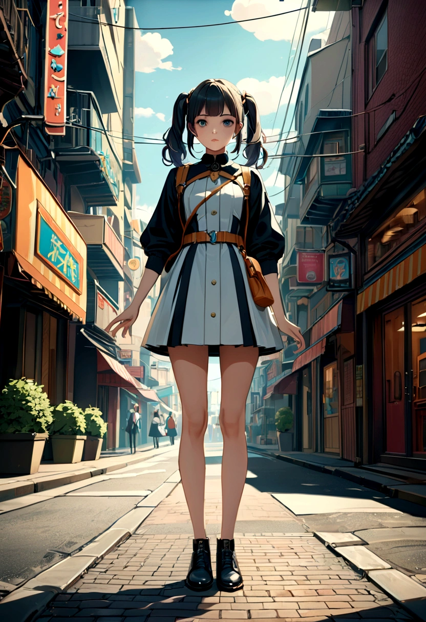 A girl, Twin Tails, by the window, full body, cinematic still, cinemascope, best quality, masterpiece, very aesthetic, perfect composition, intricate details, ultra-detailed