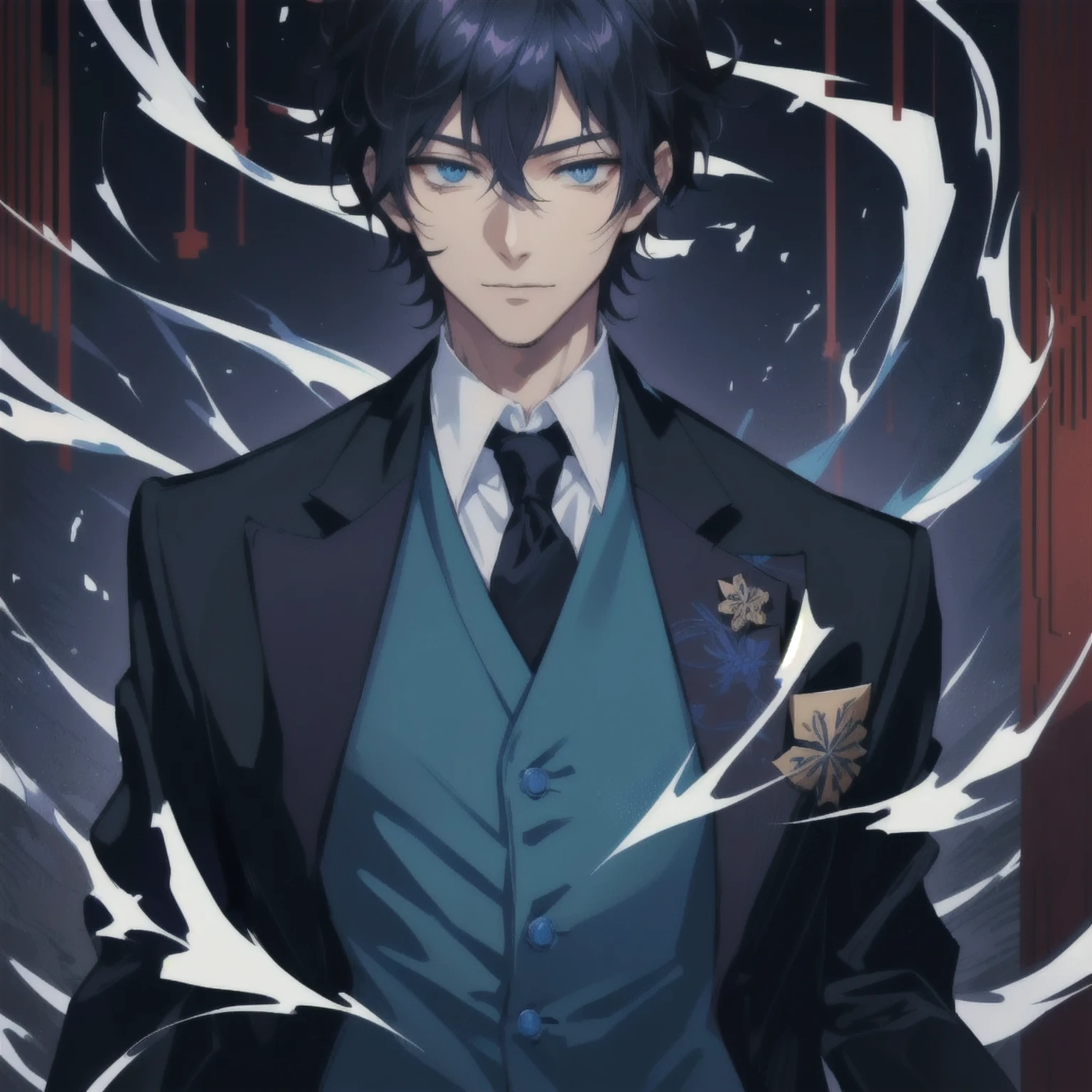 a cartoon image of a man in a suit and tie, inspired by Okumura Masanobu, tall anime guy with yellow eyes, handsome guy in demon slayer art, inspired by Okumura Togyu, he is wearing a suit, Hajime Yatate, hijikata toushirou, portrait gapmoe yandere gloomy, anime handsome man