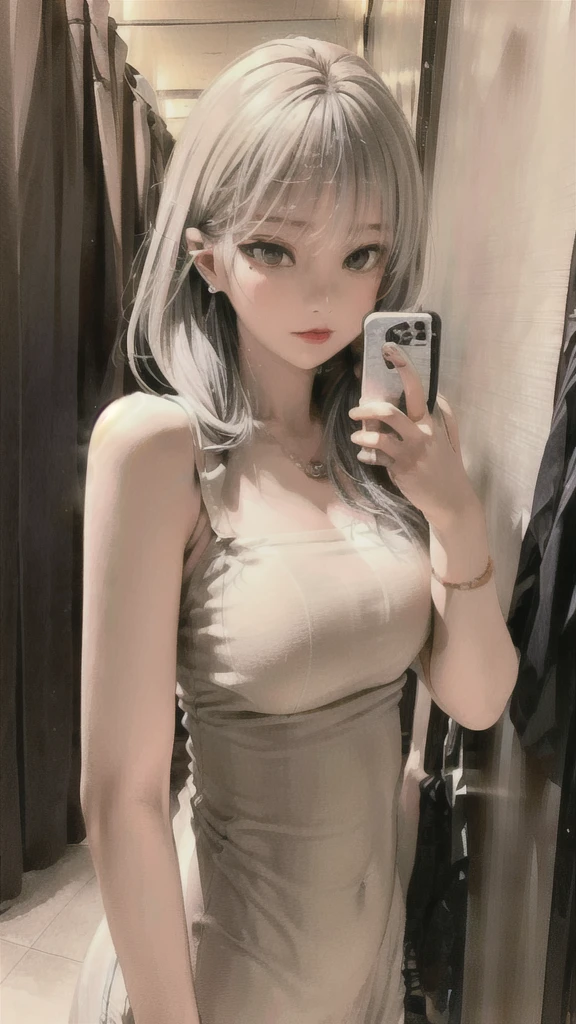 (masterpiece), best quality, 8K resolution, 3d, enlargement, Beautiful girl, With a necklace, beautiful mole under left eye , perfect look, ((Beautiful detailed face)), (upper body: 1.3)(Lower body 1.2), black hair , delicate makeup, red lips, shiny lips, long eyelashes, With silver earrings, bright big eyes, eye shadow, Lying on a silkworm, movie lights, a cute girl, master work, high detail, colorful pictures, Light and shadow details, 매우 섬세한 Beautiful girl, soft and fair skin, delicate facial features, perfect face, amazing beauty, extreme detail, realistic details, take a selfie with your mobile phone, clear focus: 1.2, 1 woman