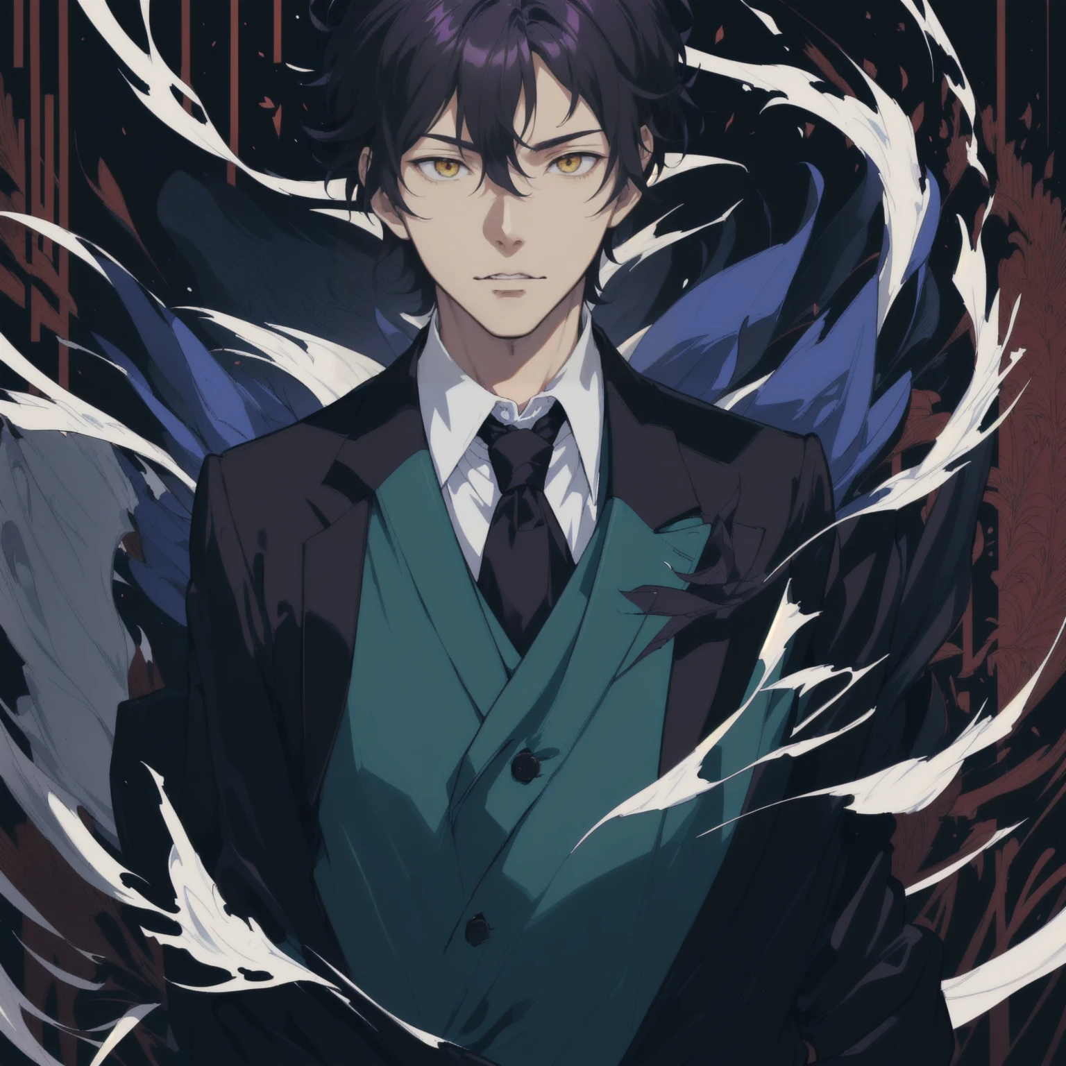 a cartoon image of a man in school clothes, inspired by Okumura Masanobu, tall anime guy with yellow eyes, handsome guy in demon slayer art, inspired by Okumura Togyu, he is wearing a suit, Hajime Yatate, hijikata toushirou, portrait gapmoe yandere gloomy, anime handsome man