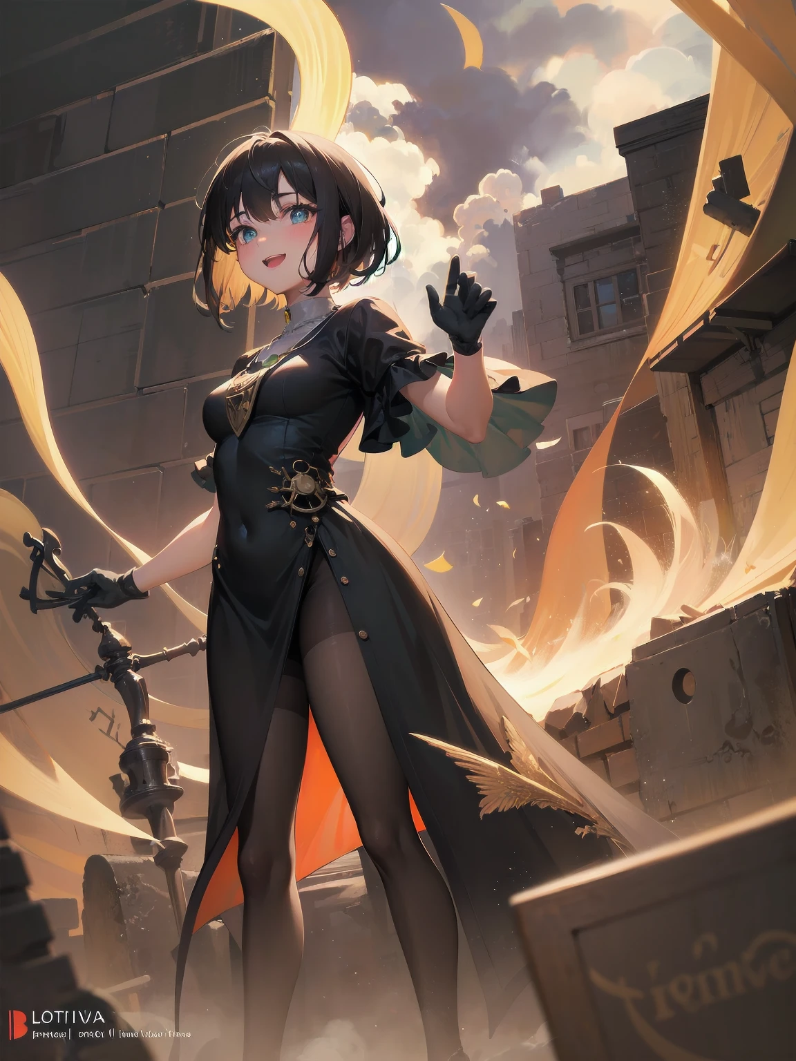 (Masterpiece:1.2), (Top quality: 1.2), Super high resolution, Very detailed,. 
BREAK.
, ((Anime girl standing with happiness in her hands)), Crazy girl, (1,Lolita,Boyish, , 12 years old: 1.3), Light smile, , Girl looking like a boy, Bob-cut hair, Shaggy hair, Very large breasts, nubile, slender body, overflowing with soft fat mass. Small hips, Vertically large eyes, Fine and beautiful eyes, Well-proportioned irises and pupils, Expressive eyes, Beautifully detailed lips, High resolution detailed hair, Perfect eyes, Perfect face, Super dense skin, Full fingers, Perfect lighting,.
 BREAK,. 
((light green necklace)), ((black and red fine dress: 1.3)), light green tie, shining sapphire, lady, wearing white gloves,. 
BREAK.
, (Steampunk), Castle balcony, Skyscraper, Night view, Equipment, Ancient ruins, Tradition, Overwhelming, Magnificent, Steam, Pipes, (Steam spewing out from pipes:1.2), Fantasy, Victorian other world, Early 19th century, Road, trees, clouds, night sky, shading, effects, detail. Masterpiece background,
BREAK.
((Positive: 1.3)),. 
BREAK.
, digital animated art, cartoon-style illustrations, cartoon illustrations