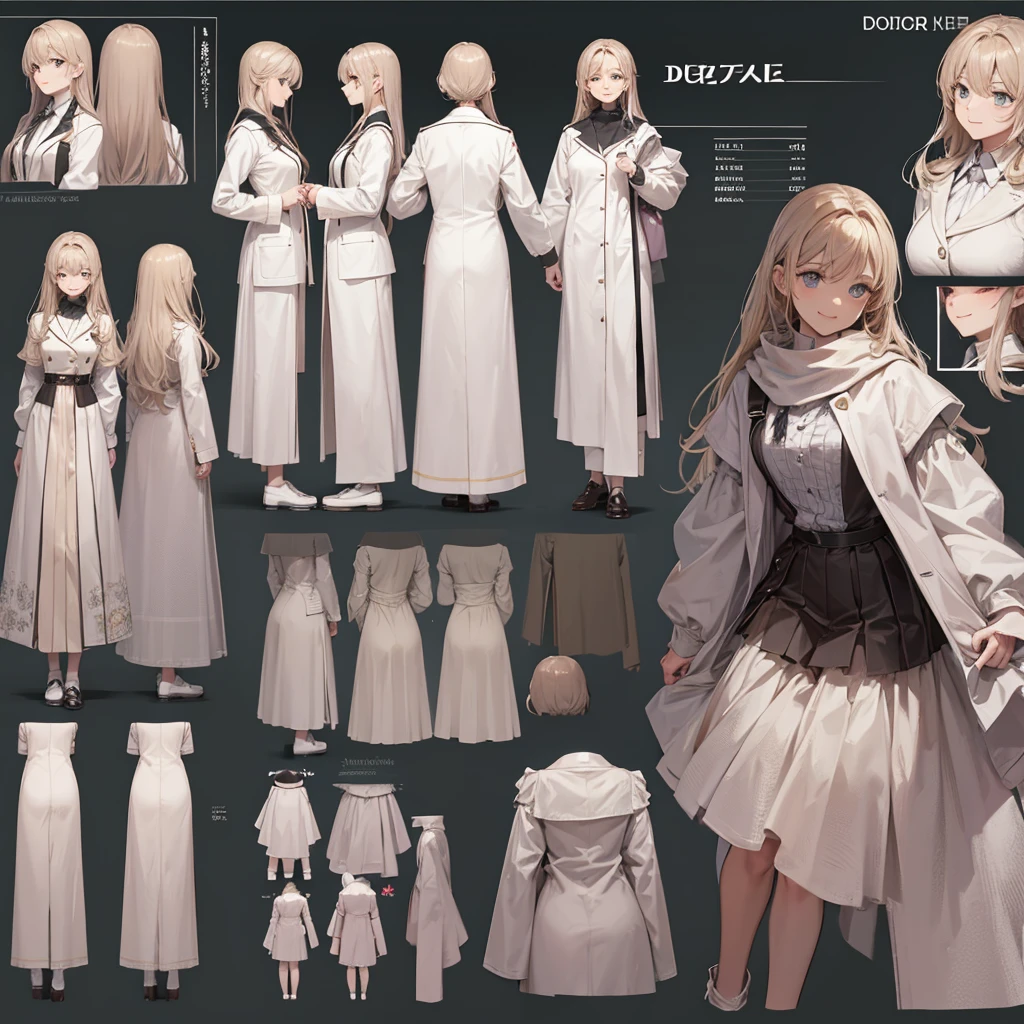 doctor、smile, 4 poses,(Character Sheet:1) (Multiple Views Full Body Upper Body Reference Sheet:1)