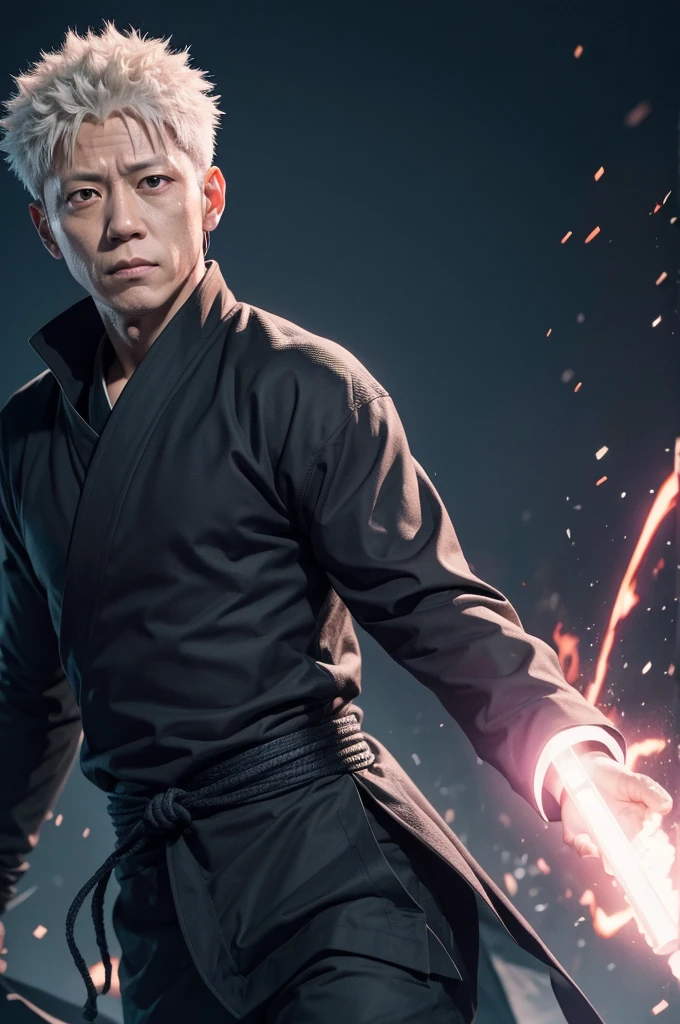 I would like a jujutsu kaisen character with Satoru gojo's hair and color, sukuna's body and megumi's face