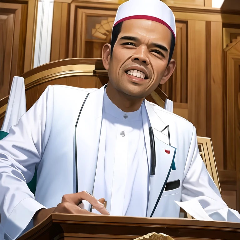 (masterpiece, best quality:1.2), 1man, solo, muslim suit, abdul somad