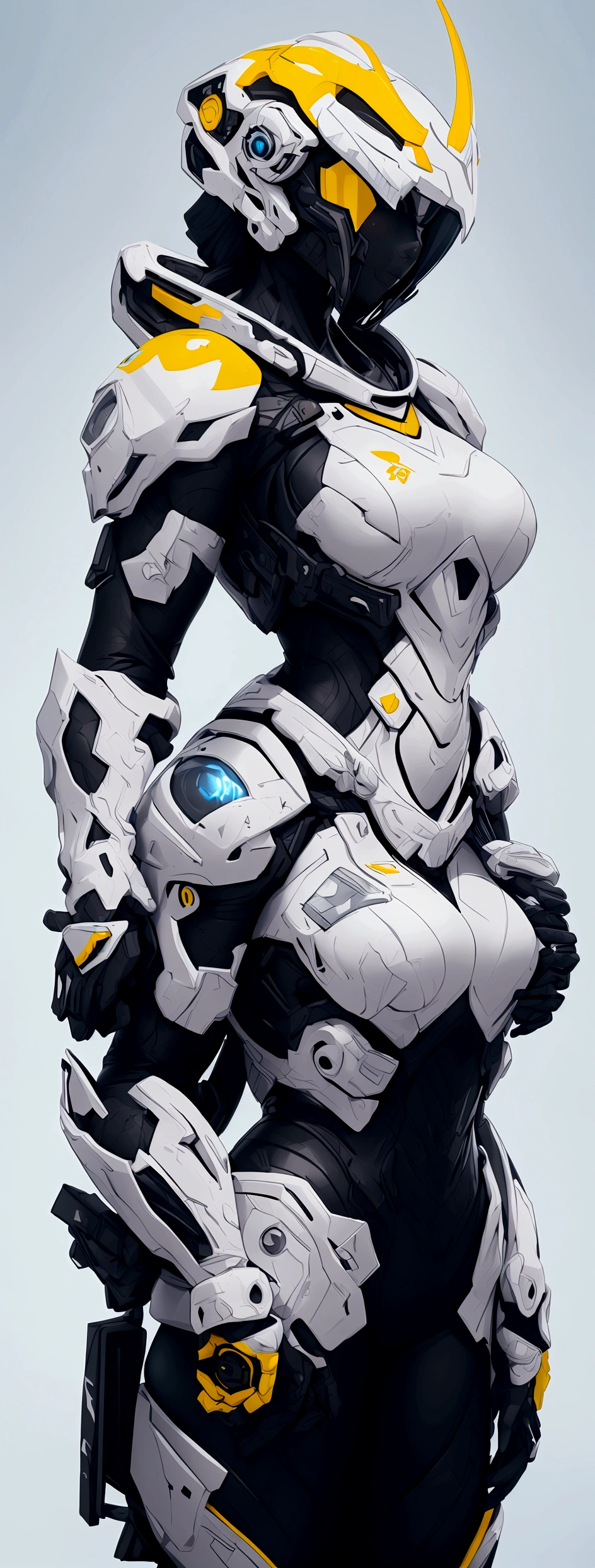 (best quality,4k,8k,highres,masterpiece:1.2),ultra-detailed, female ranger, white suit, tyrannosaurus head for helmet, asymmetrical suit, yellow claw shaped emblem on left side of suit. HDR, 8k, absurdres, cinestill 800, sharp focus, add_detail:2, (solo, woman)