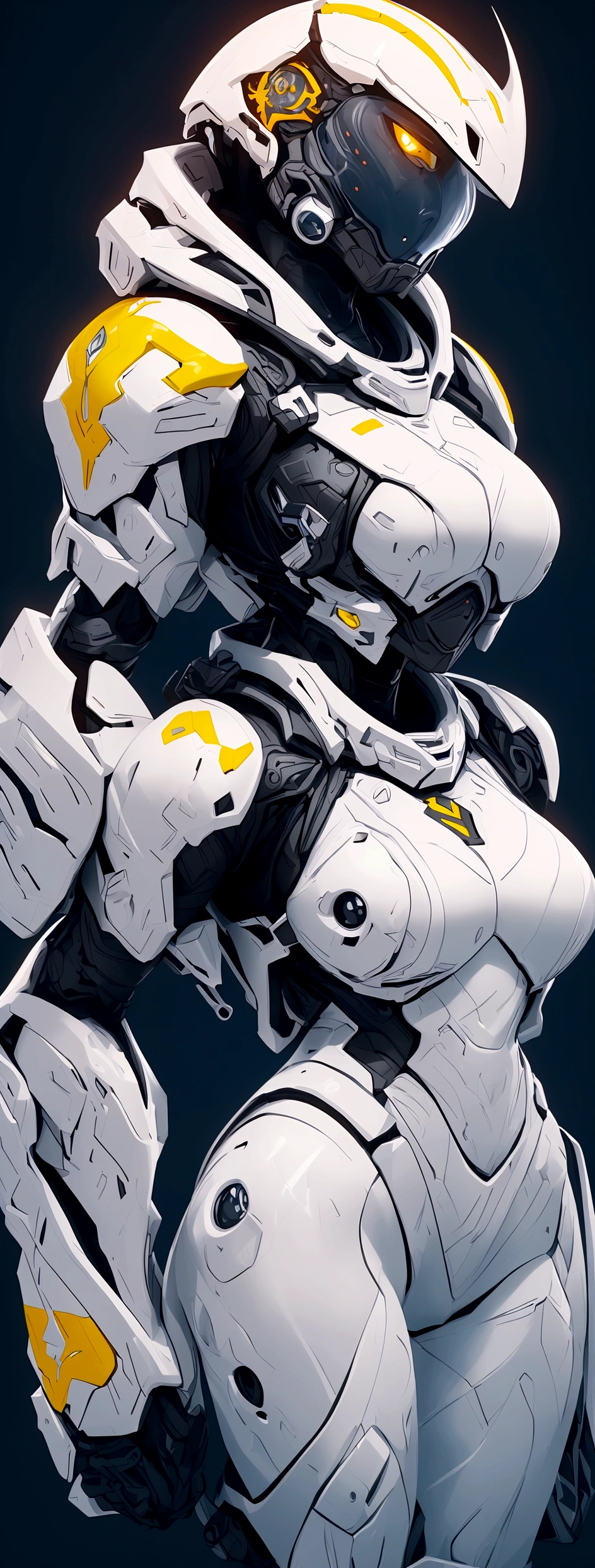 (best quality,4k,8k,highres,masterpiece:1.2),ultra-detailed, female ranger, white suit, tyrannosaurus head for helmet, asymmetrical suit, yellow claw shaped emblem on left side of suit. HDR, 8k, absurdres, cinestill 800, sharp focus, add_detail:2, (solo, woman)