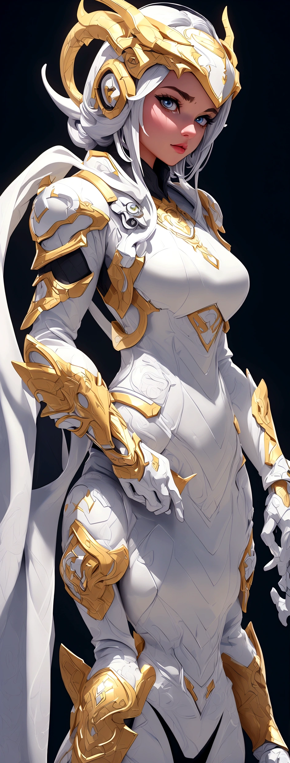 (best quality,4k,8k,highres,masterpiece:1.2),ultra-detailed, female ranger, white suit, tyrannosaurus head for helmet, asymmetrical suit, yellow claw shaped emblem on left side of suit. a close up of a person in a white suit with yellow gloves, heavy white and golden armor, detailed white armor, intricate white and gold armor, intricate white armor, streamlined white armor, full body sprite, skintight silver armor, white plated armor, ornate white and gold armour, entire body, snake-face female guard, clothed in ethereal battle armor, HDR, 8k, absurdres, cinestill 800, sharp focus, add_detail:2, (solo, woman)