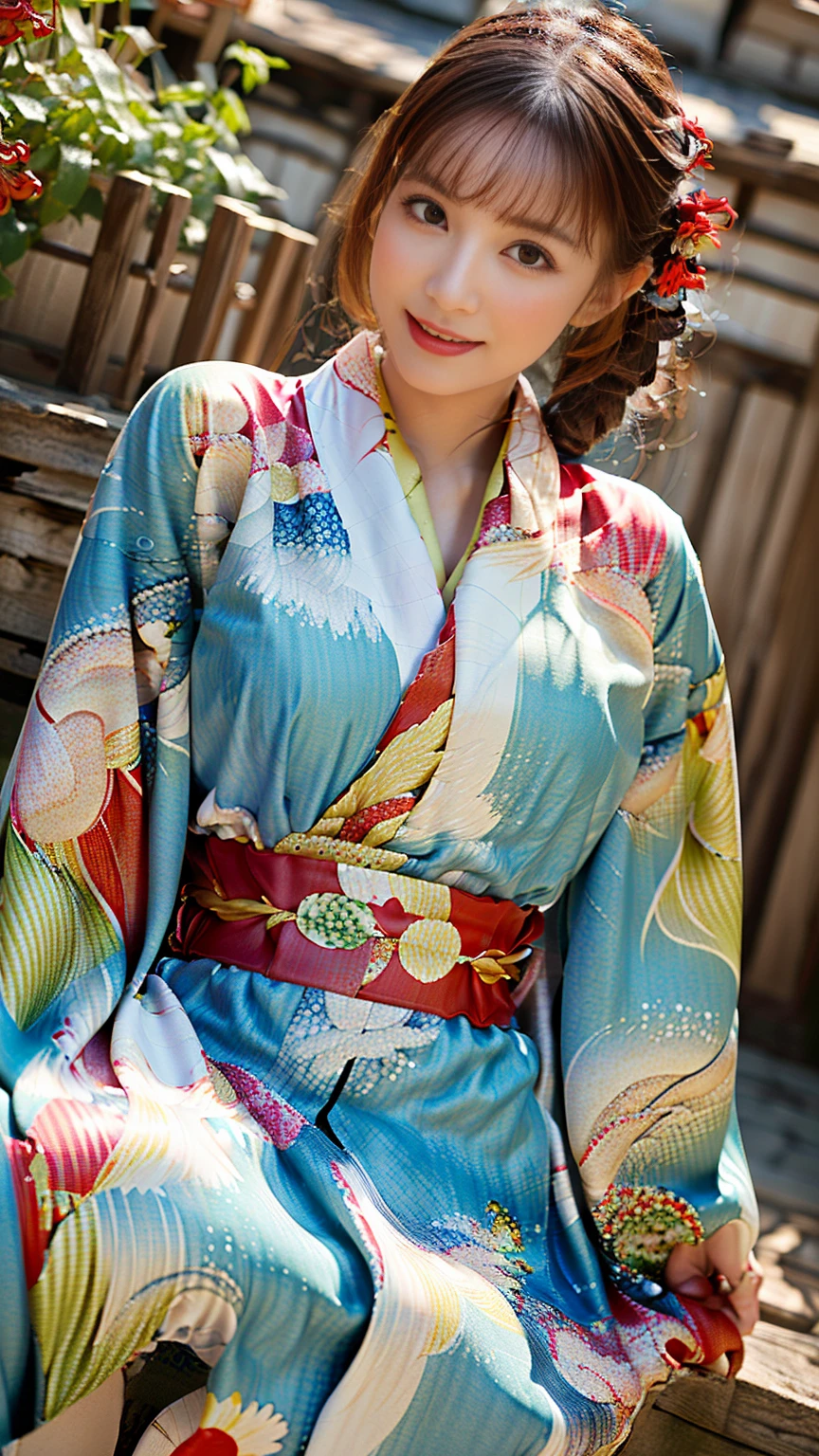 (((Regular dressing:1.5))),(Surreal), (High resolution), (8K), (Very detailed), (Best illustrations), (Beautifully detailed and sparkling eyes), (Highest quality), (Very detailedな), (masterpiece), (wallpaper), (Detailed face), (Beautiful smile)、(Beautiful expression)、One female、Looking into the camera、((Glamorous Body))、(((National treasure-class kimono,Thick kimono:1.5)))
