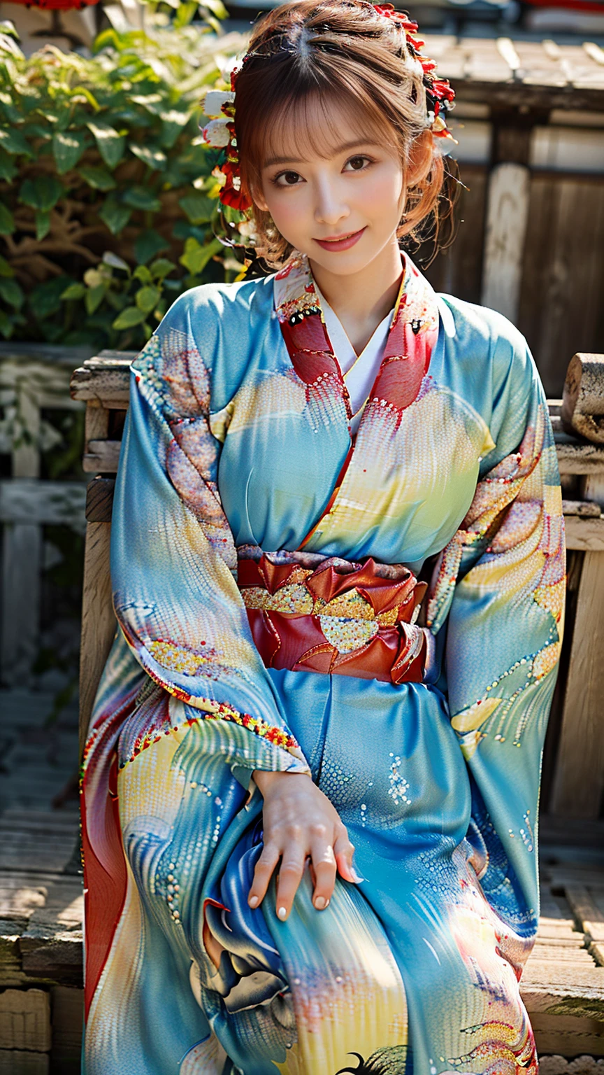 (((Regular dressing:1.5))),(Surreal), (High resolution), (8K), (Very detailed), (Best illustrations), (Beautifully detailed and sparkling eyes), (Highest quality), (Very detailedな), (masterpiece), (wallpaper), (Detailed face), (Beautiful smile)、(Beautiful expression)、One female、Looking into the camera、((Glamorous Body))、(((National treasure-class kimono,Thick kimono:1.5)))