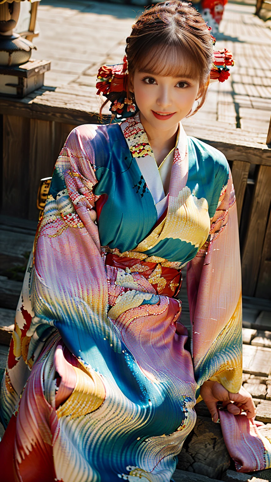 (((Regular dressing:1.5))),(Surreal), (High resolution), (8K), (Very detailed), (Best illustrations), (Beautifully detailed and sparkling eyes), (Highest quality), (Very detailedな), (masterpiece), (wallpaper), (Detailed face), (Beautiful smile)、(Beautiful expression)、One female、Looking into the camera、((Glamorous Body))、(((National treasure-class kimono,Thick kimono:1.5)))