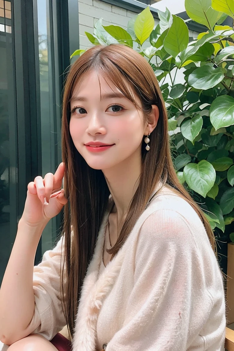 Super thin face:1.5, (very big eyes:1.5)、 (blown eyes:1.5), master piece、8K, {highest quality}, {{masterpiece}}, {very delicate and beautiful}, outstanding light and shadow, highly detailed wallpaper, clear and bright sunlight, Full body: 1 girl, , blush、茶Farbeのショートボブヘア, 濃いアイブロウ、濃いアイライン、strong sunlight,  (Business Fashion:1.5),  delicate hair, B cup breasts, shiny skin, Realistic human skin texture, visible wrinkles on the skin., broad shoulders,window, ((a strong light shines on your face)), Farbe々take a pose:1.5, necklace、ring、earrings、Toothless smile:1,5, A park with cherry blossoms in full bloom