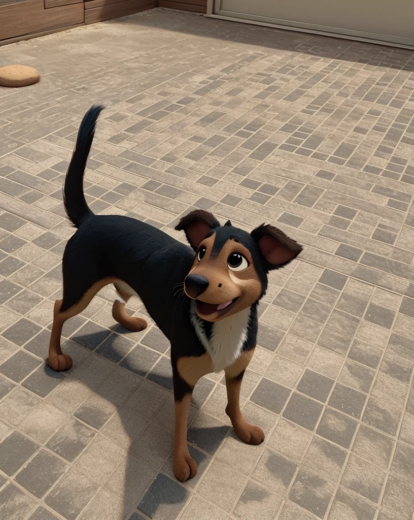 Create a Disney Pixar-style character, cachooro, fluffly, grass on the ground