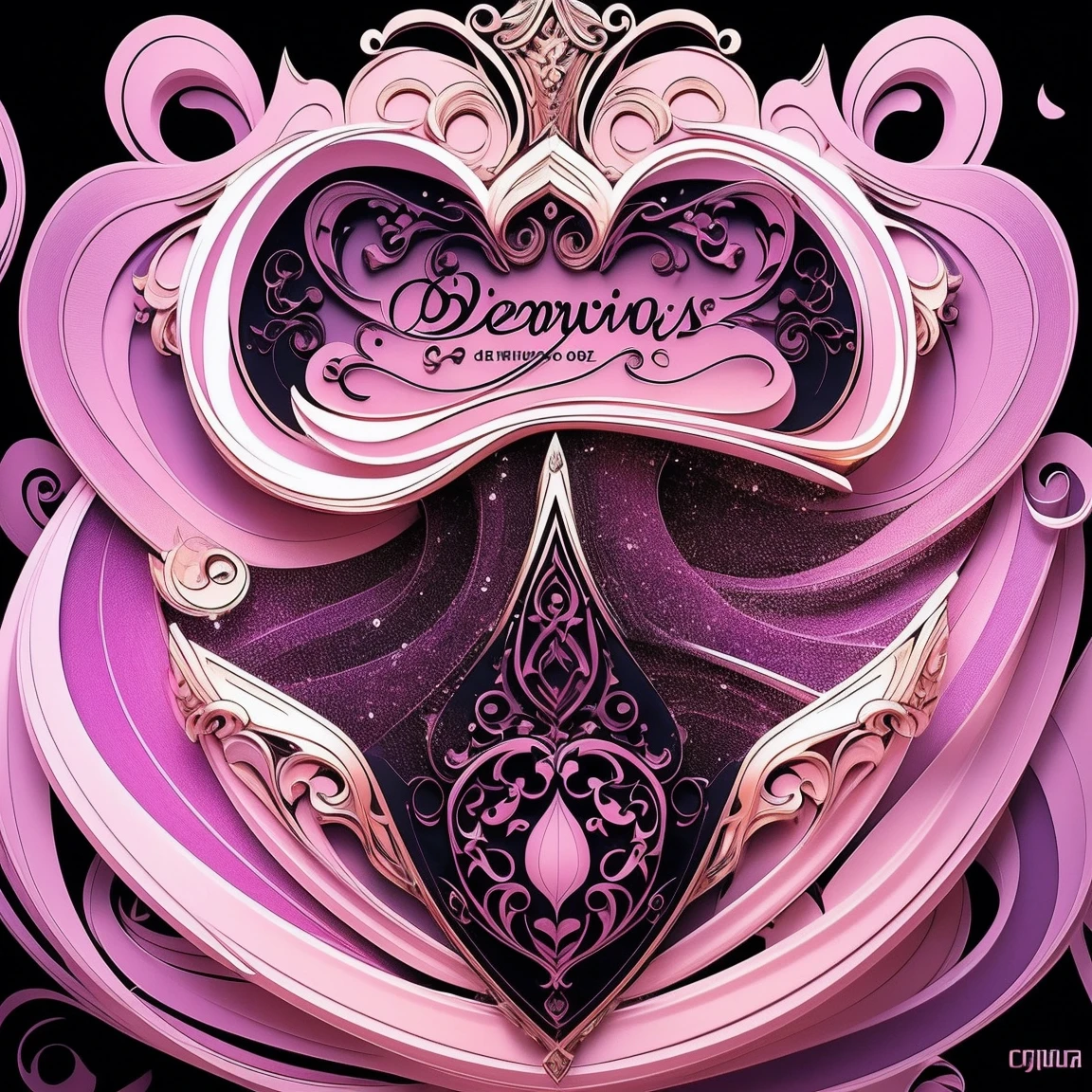 Create a seductive logo with the text 'Secredozinhos'. The logo should feature elegant, flowing typography that conveys a sense of mystery and allure. Incorporate elements like subtle, swirling patterns, delicate accents, and a color palette that includes deep purples, rich pinks, and hints of black. The design should feel luxurious and enchanting, suitable for a brand that conveys secrecy and charm. Make sure the text 'Secredozinhos' is prominent and integrated seamlessly into the overall design.