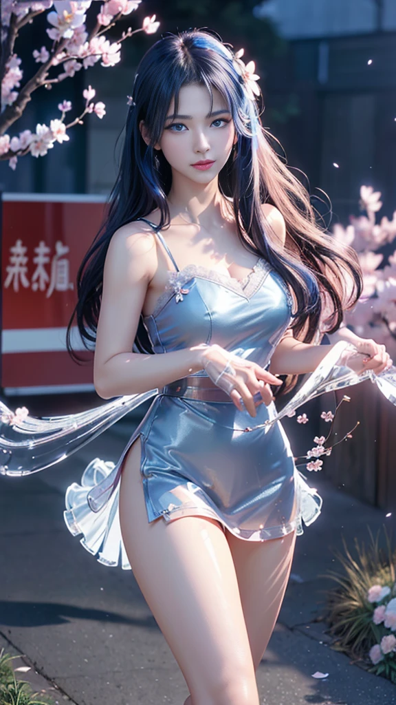 (Logo, masterpiece, 8K, On the table, RAW photos, wonderful, 最high quality, Photorealistic and hVery detailed CG integrated 8K wallpaper, high quality, Very detailed, Narrative Poems, Particle Effects, dynamic effect, Written border depth, light, lens flare, Ray Tracing)), fantasy, ((1 beautiful woman, Clear blue eyes, 赤いLong hair, Pretty Face, serious, Beautiful and delicate eyes, Beautiful skin, Woman dancing gracefully:1.7, Woman dancing gracefully:1.7)), 長い赤い髪がwindでなびく, 长长的红hair jump动, 長い赤い髪がwindで踊る, hair jump, camisole, Red leather pants, Red leather jacket, Silver earrings, ((night, wind, dark, Full Moon, night空, wind, Cherry blossoms, Cherry blossomsの花びらが舞っている, Cherry blossoms吹雪, Falling Flowers, Flying petals)), Hips up, beautiful eyes, Long hair, ringed eyes, Jewelry, Tattoo, Hanfu, Chinese Fairy, Taoist costumes