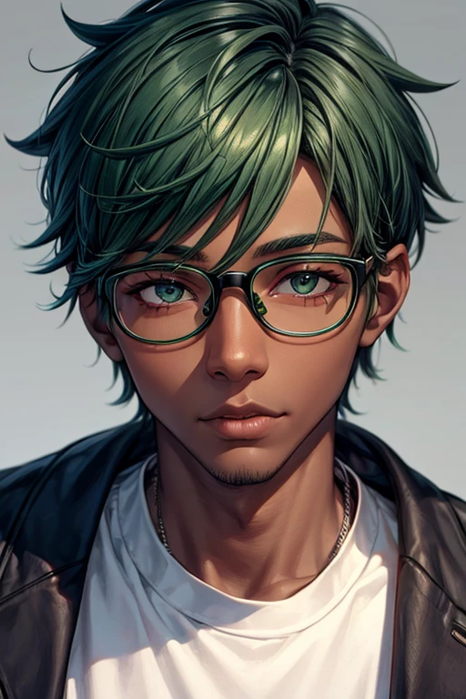 boy, Eyeglasses, black skin, green hair,