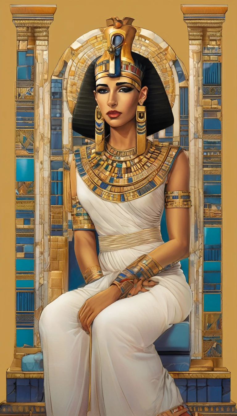 whole body, Long Shot, Cleopatra, the last queen of Egypt, sit on the queen's throne, Two cheetahs surround the throne, Ultra-high resolution micro detail, ((whole body)), (Mystical symbols), High-quality face, Dissecting, 18-25, Elegant and beautiful, The nobles of ancient Egypt, Hall々And, thin, elegant, 黄金比のfigure形, Super detailedな顔, Realistic, Great composition, Amazing depth, Majestic, Well structured, 16k Concept Art hyperrealism , photoRealistic, Beautifully detailed, Complex, Very detailed, Award-winning photo. Dark Background, Neon lighting, Ink painting, Geometric splatter art, dynamic, Very detailed, Concept Art, Smooth, Sharp focus, figure, Centered, Symmetric, Drawn, Complex, Volumetric lighting, A rich masterpiece in dark colors, Sharp focus, Super detailed, Astrophotography, Perfect composition, Beautiful and sophisticated、Highly detailed Octane renderings are popular on Art Station, Art Photography, リアルなConcept Art, Soft Natural Volume Film Perfect Lighting, Awards