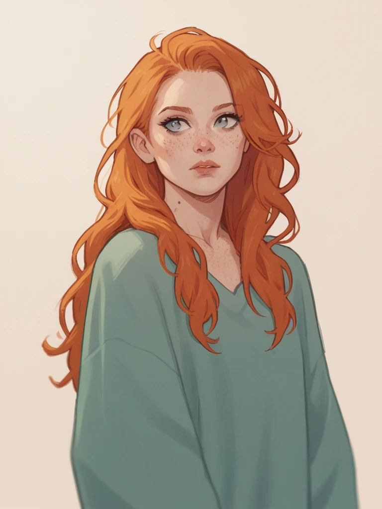 score_9, score_8_up, score_7_up, score_6_up, score_5_up, score_4_up, 1woman, Fr3ckles, freckles, grey eyes, ginger long hair, jewelry, ju1ch3,