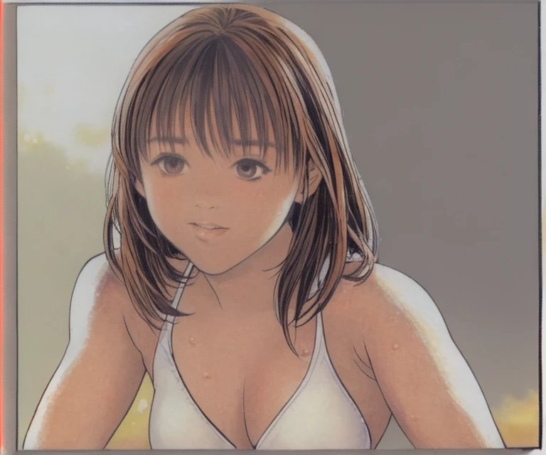 Iori is standing in a bikini, blushing.。
