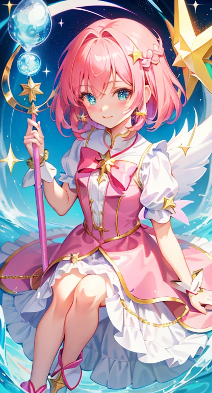 Kilo，Anime girl holding a wand and a star wand in her hands, portrait of Magic girl, sparkling Magic girl, Magic , Card Captor Sakura, Pin on anime, Beautiful and detailed anime art, Magic girl anime mahou shojo, Beautiful anime art style, Cute Anime Girl Portrait, carrying a Magic staff, Zerochan Art, Nice art style, Star Fairy, Soft anime illustration