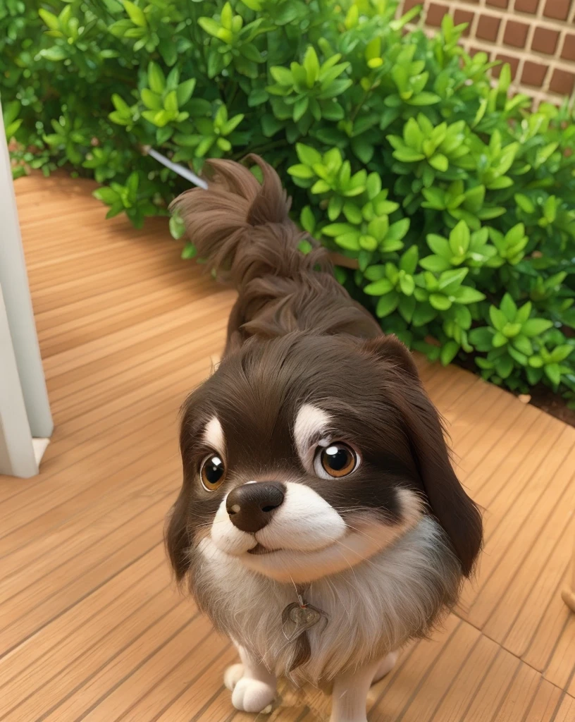 Create a Disney Pixar-style character, Puppy, fluffly, in garden pixar disney