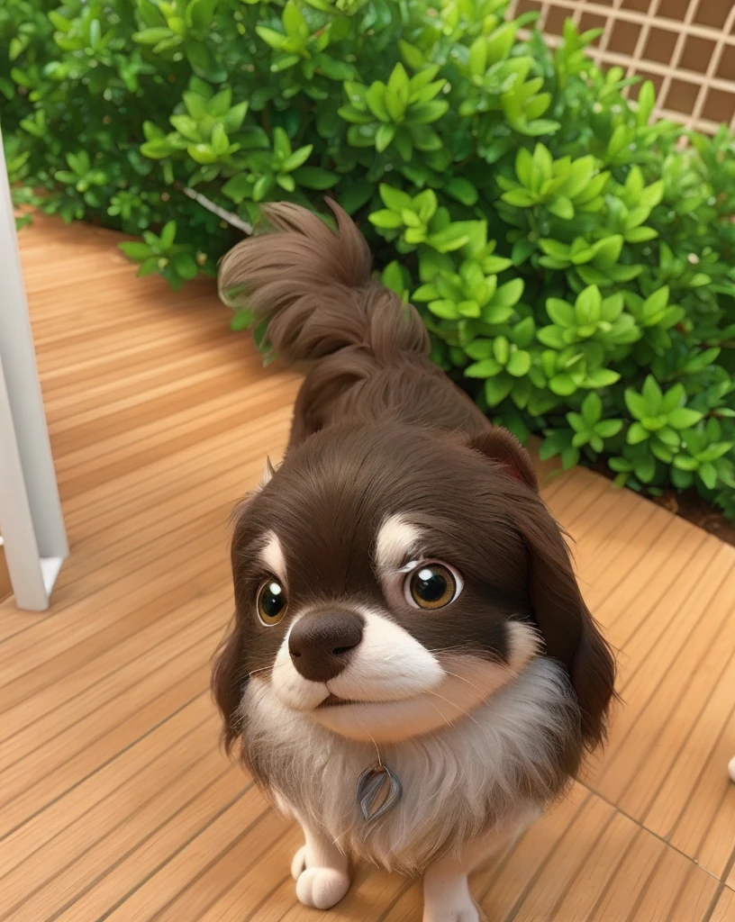 Create a Disney Pixar-style character, Puppy, fluffly, in garden pixar disney