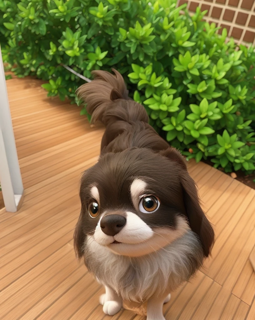 Create a Disney Pixar-style character, Puppy, fluffly, in garden pixar disney