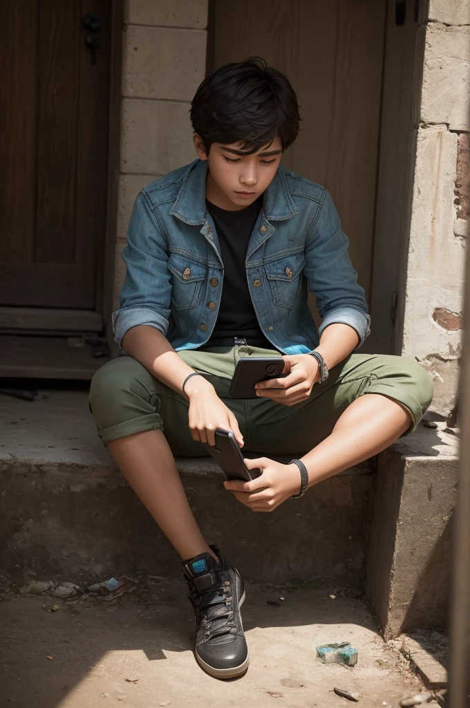 A ager playing free fire on his cell phone