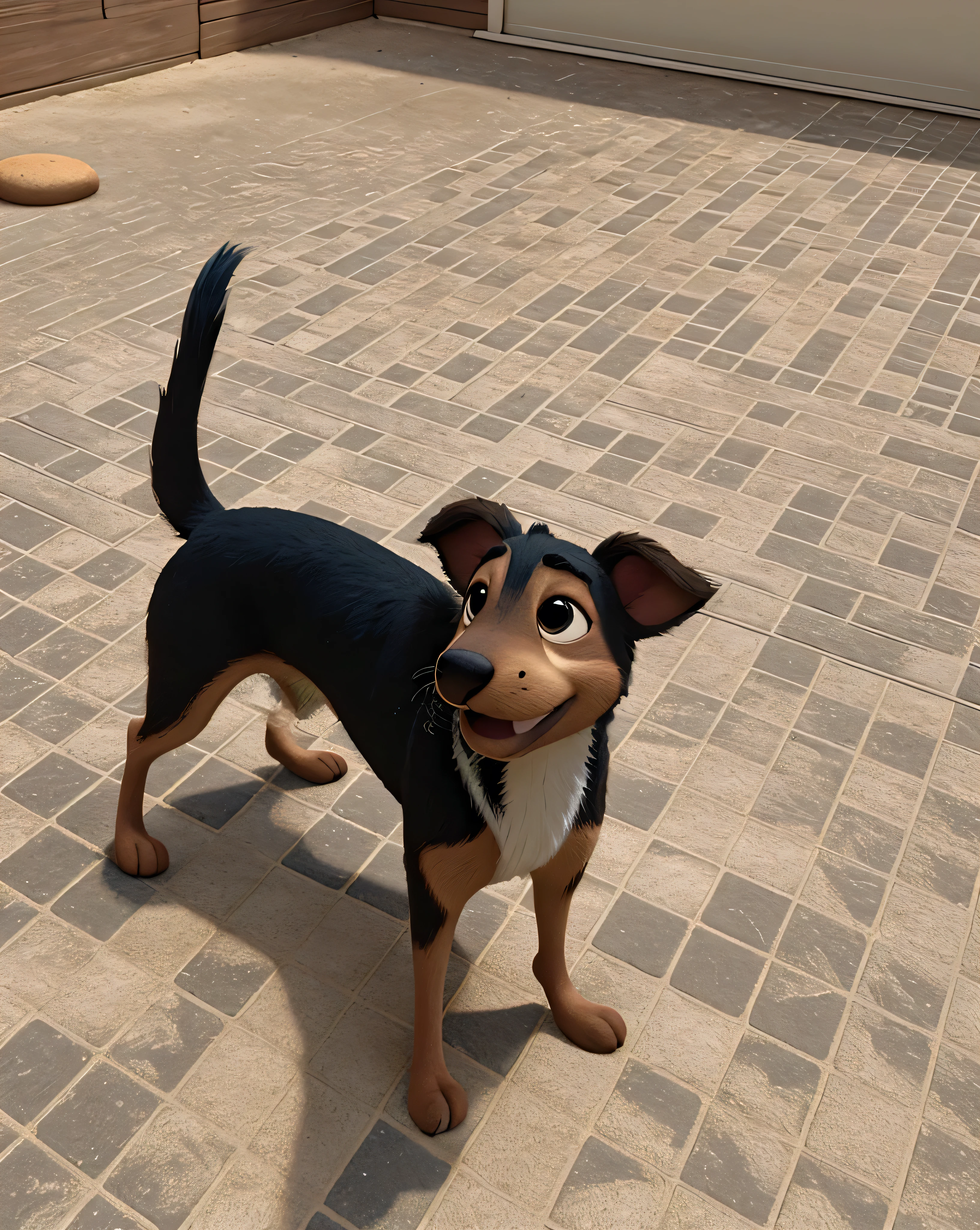Create a Disney Pixar-style character, cachooro, fluffly, grass on the ground
