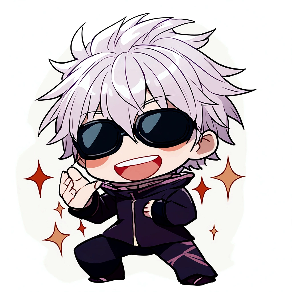 make gojo satoru in a happy moment, keep his crown and make shure his eyes wil appear