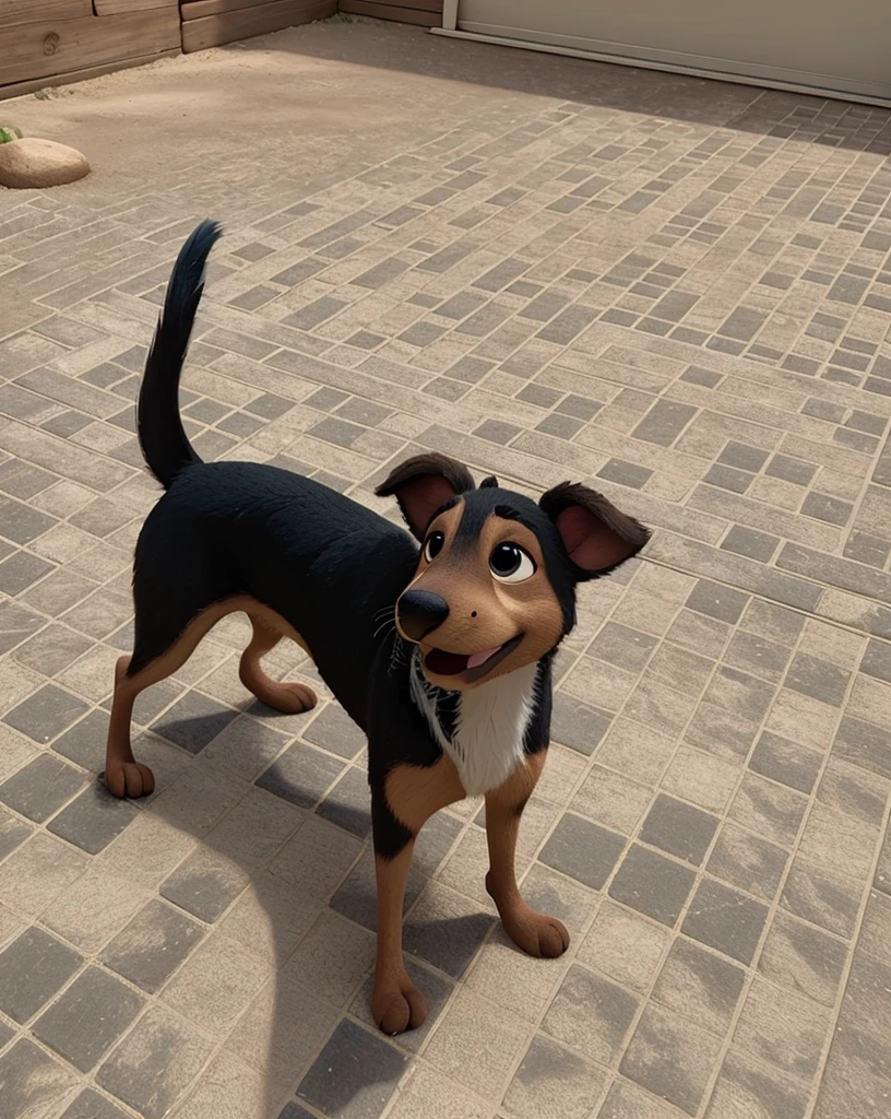 Create a Disney Pixar-style character, cachooro, fluffly, in garden